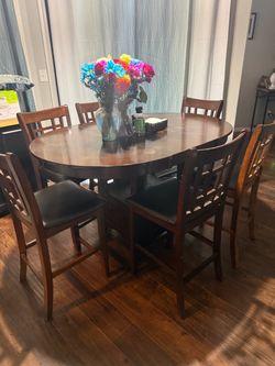 Counter Height -Wood Dining  Table with 6 Chairs