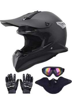 Full Face Dirt Bike Helmet DOT Approved, Adult ATV Motocross Helmet | Includes Goggles Gloves Mask, Lightweight, Adjustable Sun Visor, ATV UTV BMX MX