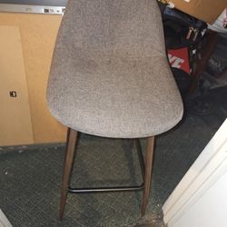 Gray Upholstered Bar Stool with Wood Legs
