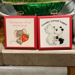 Vintage Hallmark Plaques- Panda Bear & Mouse With strawberry 1984