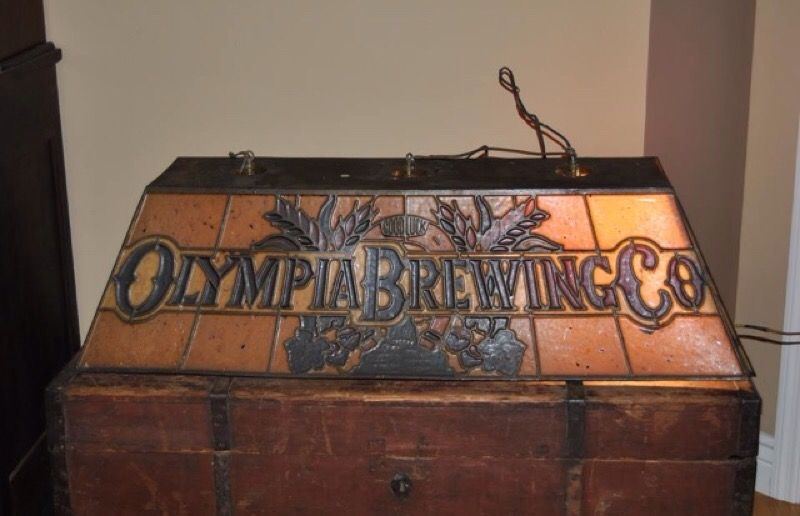 Antique Stained-glass Olympia brewing Co. pool table light