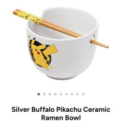 Silver Buffalo Pokemon Pikachu Ceramic Ramen Noodle Rice Bowl w/ Chopsticks 20oz