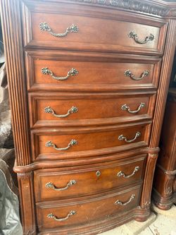 Tall Wood Chest of Drawers with Ornate Hardware