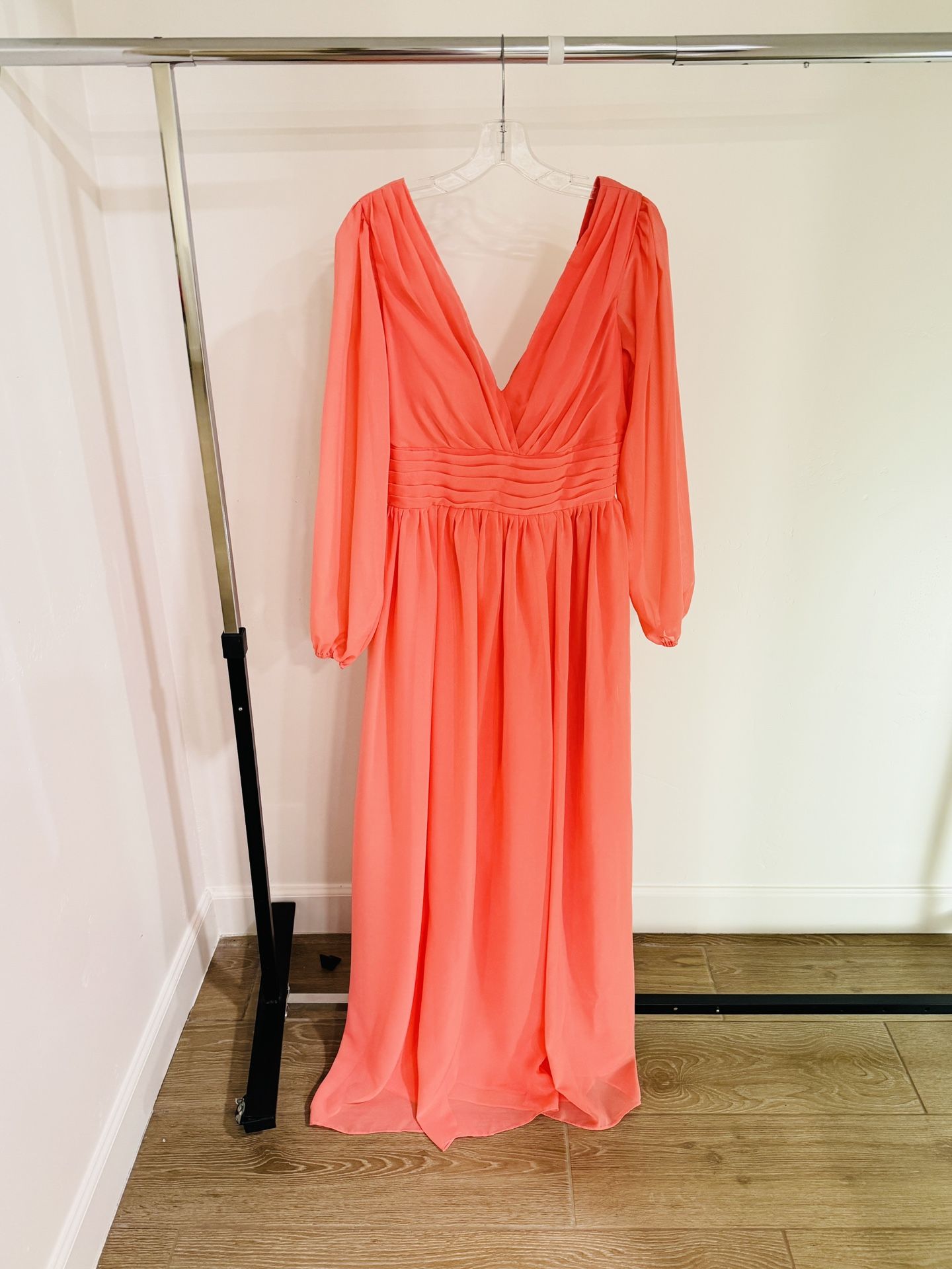 Long Sleeve Chiffon Pleated Evening Gown (Brand New)
