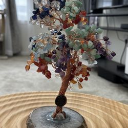 Karma and Luck Tree of Life – Multi-Gemstone Crystal Tree – Agate Base – Handmade