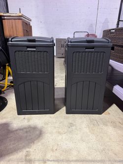 New 33 Gallon Outdoor Trash Can with Lid (2-Pack), Dark Black Heavy Duty Resin Garbage Bin, Waterproof & UV Resistant for Patio, Garden, Deck, Yard