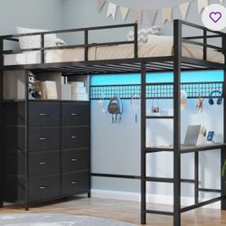 loft/bunk bed with desk and drawers under 