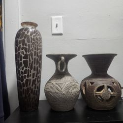 Set of Three Decorative Ceramic Vases – Unique and Full of Character