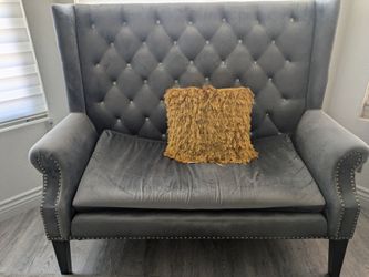 Gray Velvet Tufted Wingback Settee