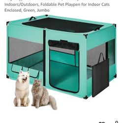 Green Petopia Jumbo Dog & Cat Playpen – Portable Indoor/Outdoor Pet Enclosure with Mesh Sides & Top Cover