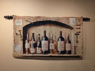 Wine Cellar Woven Wall Tapestry with Decorative Rod