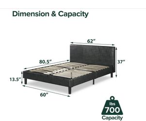Faux leather upholstered platform bed frame queen size