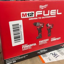 New Milwaukee Fuel M12 -2 Tool Combo Kit ( Impact Driver-hammer Drill, Battery 4.0ah-battery 2.0ah, Charger And Bag) Pick Up Only 