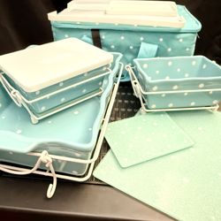 Temptations Polka Dot Bakeware Set w/ Insulated Carrier – Teal