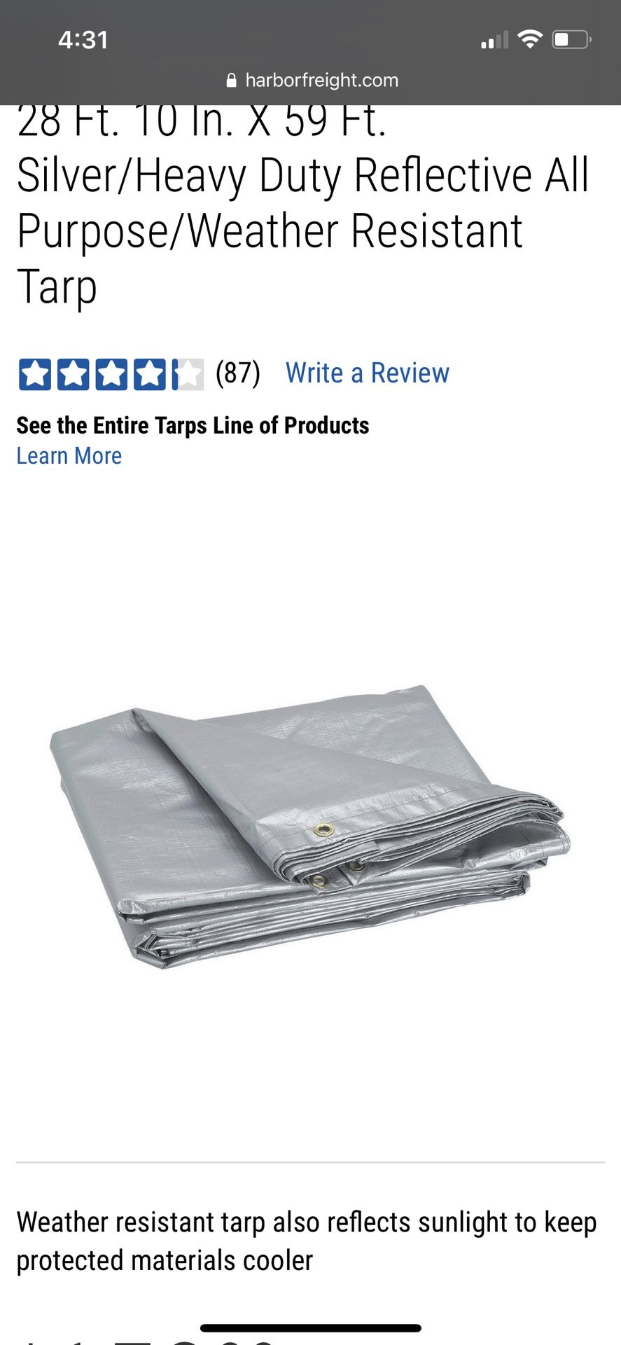 28Ft. 4 In. X 49 Ft. Silver/Heavy Duty Reflective All Purpose/Weather Resistant Tarp