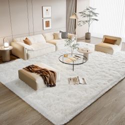 BENRON Fluffy Area Rug for Living Room Bedroom 9 x 12 Washable, Cream White