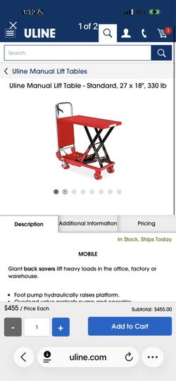 ULINE HYDRAULIC TABLE LIFT NEW SELL FOR 295