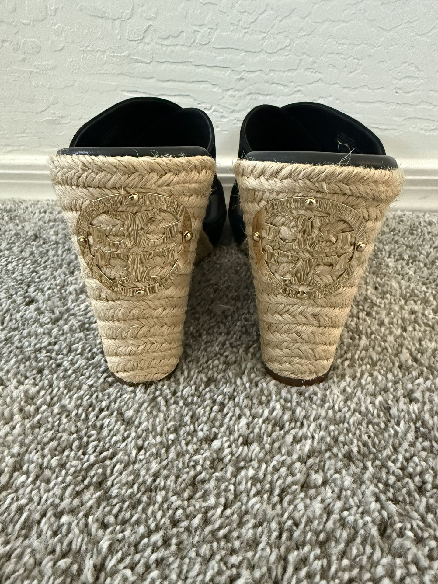 Tory Burch Black Suede Wedge Sandals, New Size 9