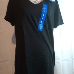 NWT Felina V-Neck Tee Large Black Shirt Sleeve Cotton Blend