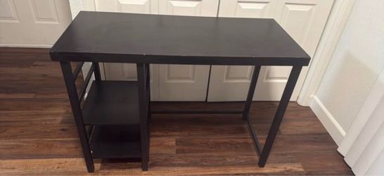 Compact Black Desk with Storage Shelves
