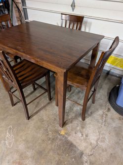 Dark Wood Counter Height Dining Table and 4 Chairs