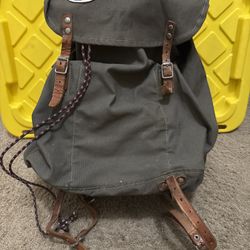 VTG WWII Swedish Army M39 Military Canvas Leather Backpack & Frame Rucksack
