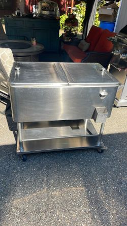Stainless Steel Rolling Cooler with Shelf & Bottle Opener