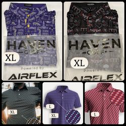 Haven Golf Men’s Polo Shirt – Black, Red & Blue – Size L/XL – New in Package