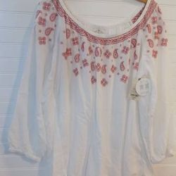 NWT St John's Bay women's white flowy boho peasant blouse tunic top XL