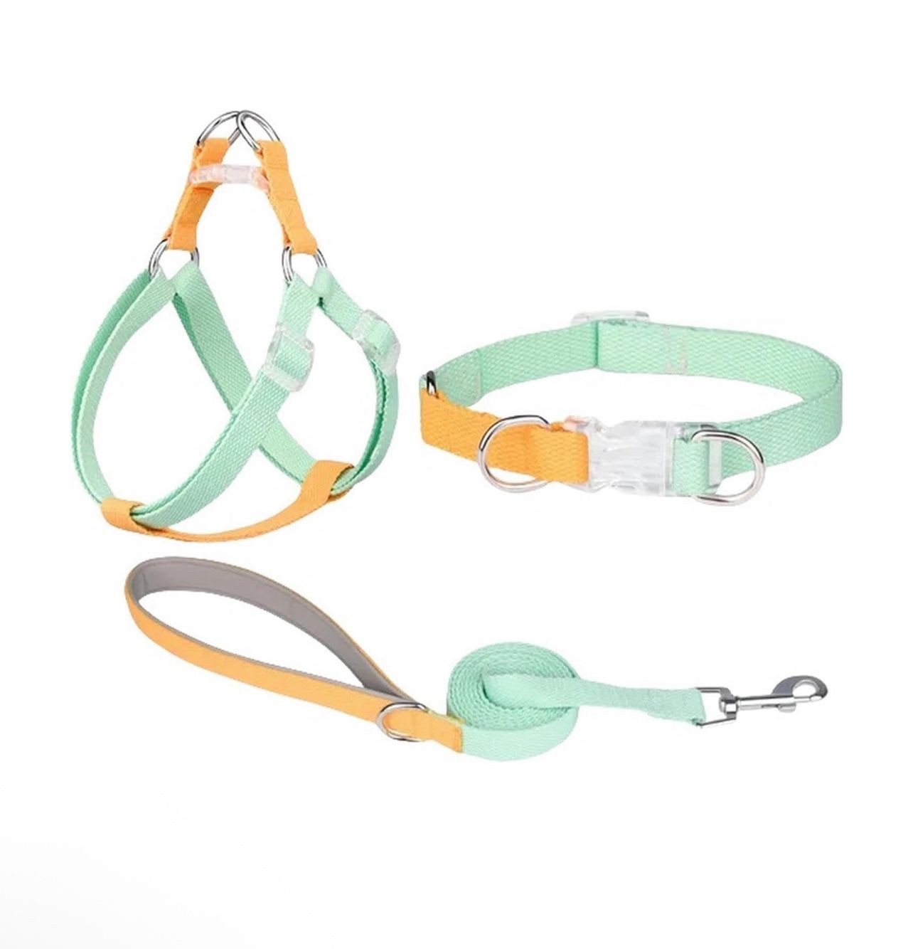 Dog Collar Dog Harness Leash Collar Set No Tension Adjustable Nylon Pet Harness Vest (Size XS)