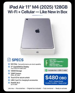 Apple iPad Air 11" M4 2025 128GB Wi-Fi + Cellular