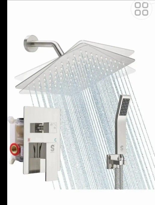 New!📢New!SUNRISE Shower Faucet Set - Shower Valve with 8 Inch Rainfall Shower Head and Handheld Shower - Wall Mounted Shower System with Rough In Val