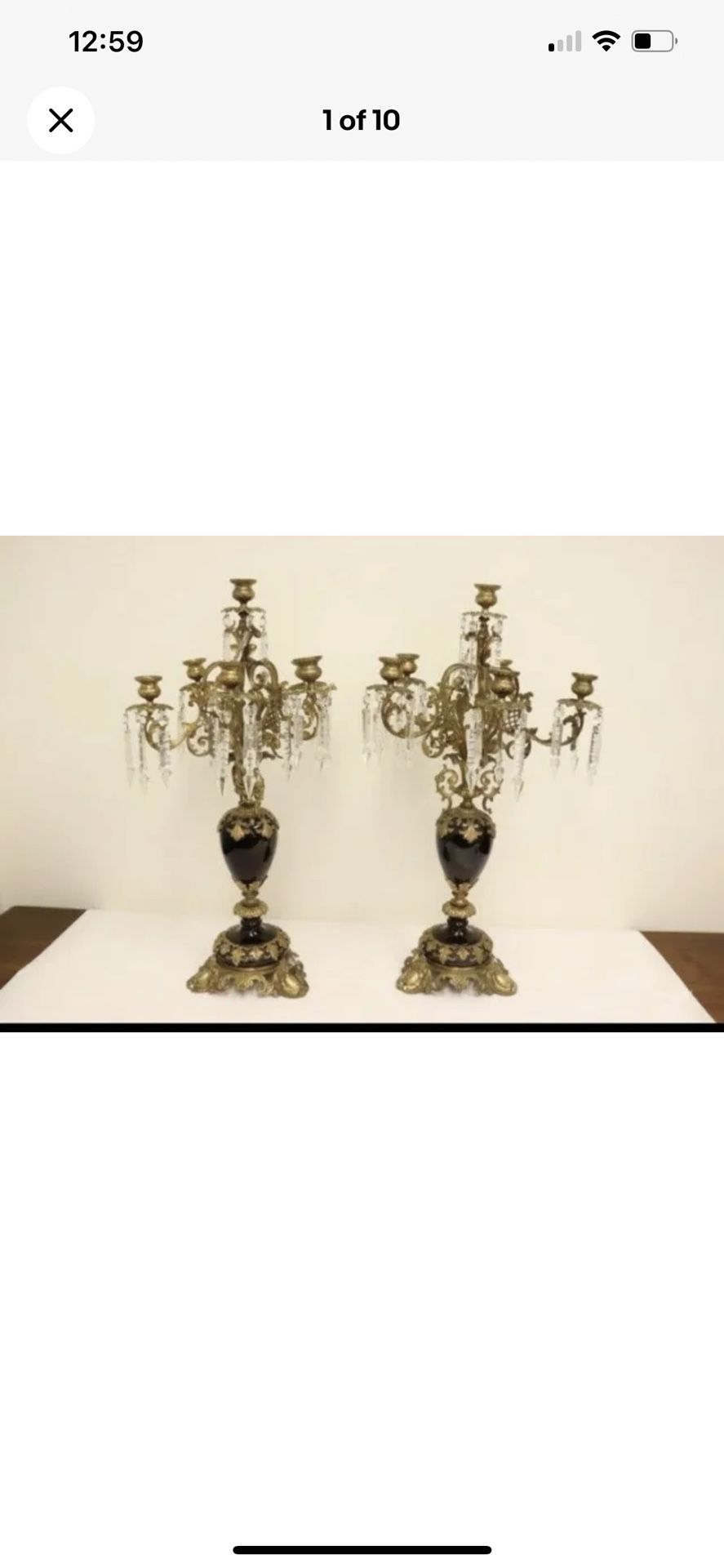 Decorative Pair French Gilt Bronze Candelabra 25” H X 13.5” W