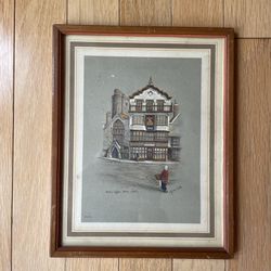 Vintage 1940’s Clyde Cole Signed Framed Print Mold Coffee House Exter England 7.5x9.5