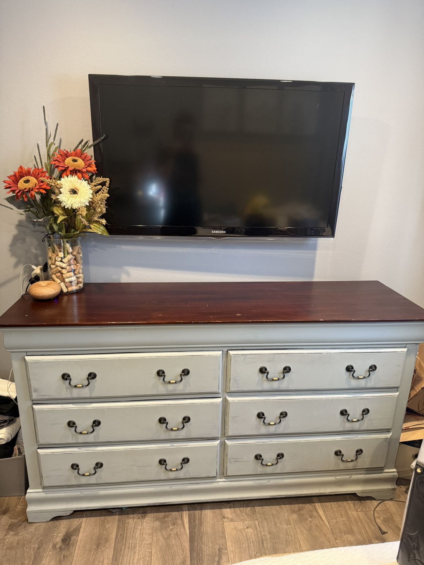 6 Drawer Blue/Grey Wooden Dresser