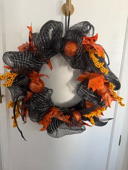 Halloween Deco Mesh Wreath Black Orange