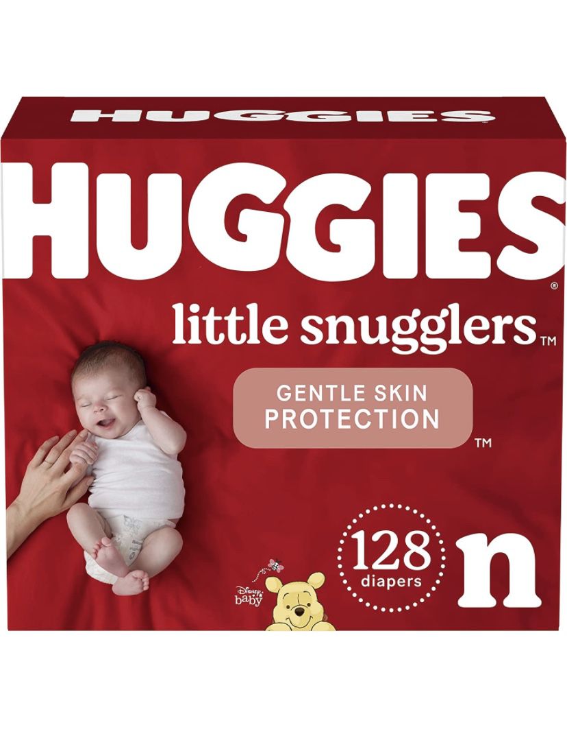 Baby Diapers Size Newborn (up to 10 lbs), 128ct, Huggies Little Snugglers