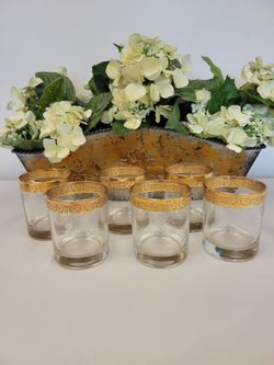 MCM Gold Rimmed Set of 6 Cellini Italian Whiskey Glasses Retro Glassware