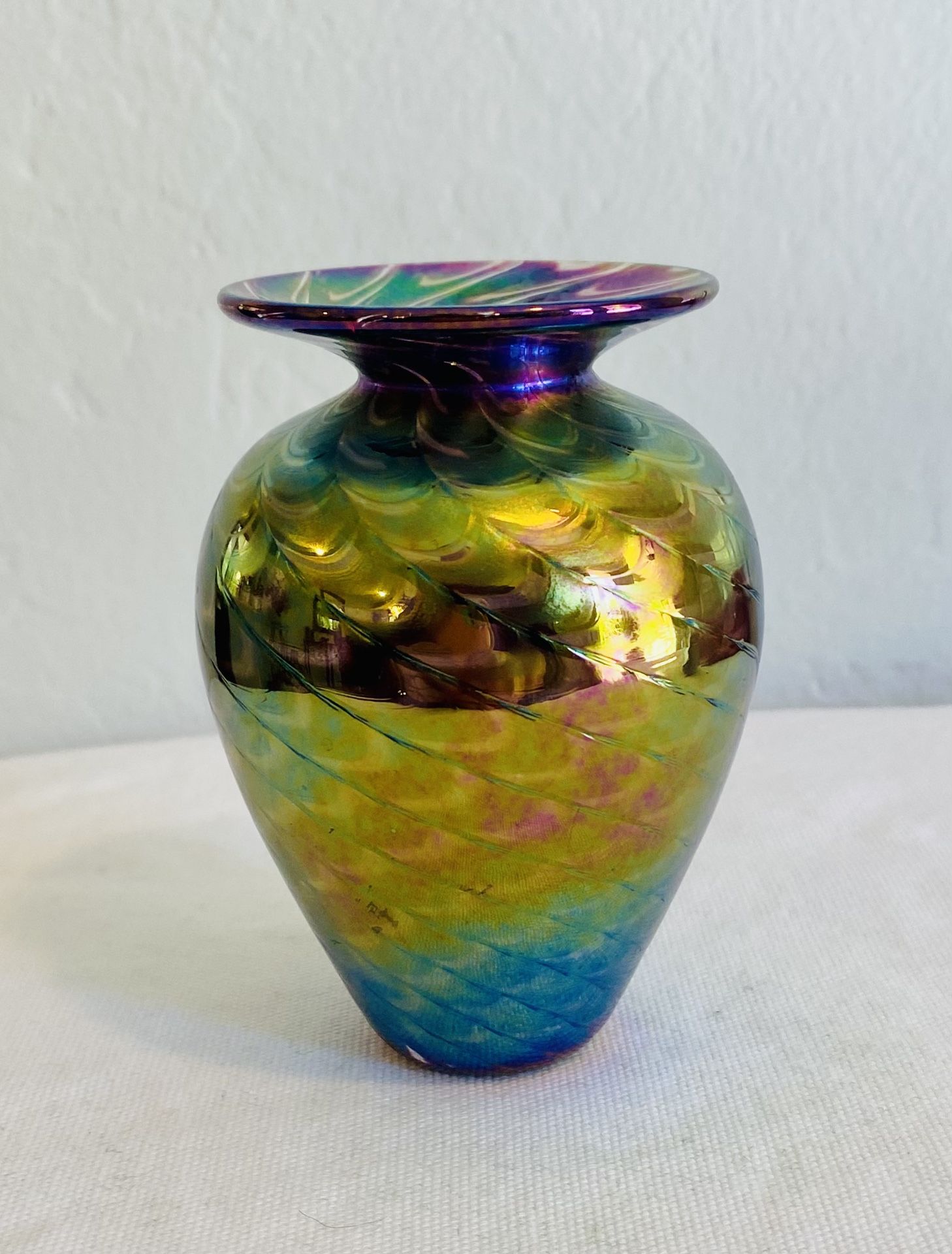 Glass Eye Studio Iridescent Hand Blown Pulled Feather Vase Signed/Dated VINTAGE!