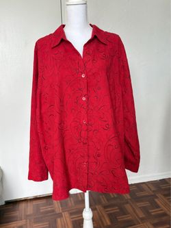 Sag Harbor woman vintage red suede embroidered long sleeve button up blouse size 3X