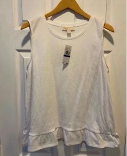 Brand New Michael Kors Sleeveless white Ruffle Hem Top women’s Size XL