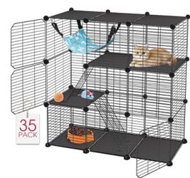 VISCOO Cat Cage, 3-Tier DIY Catio Cat Enclosures, 36"x16"x36" Cat Playpen Indoor & Outdoor with Hammock, Detachable Metal Wire Kennel Cats Crate, 3x1x