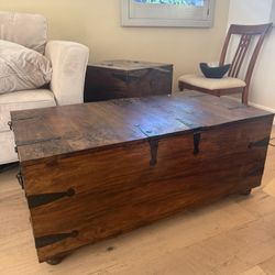 Large wooden storage trunk coffee table & Matching Chest