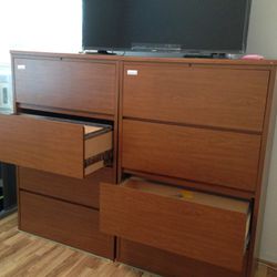Two (4) Drawer Wooden Lateral File Cabinets 