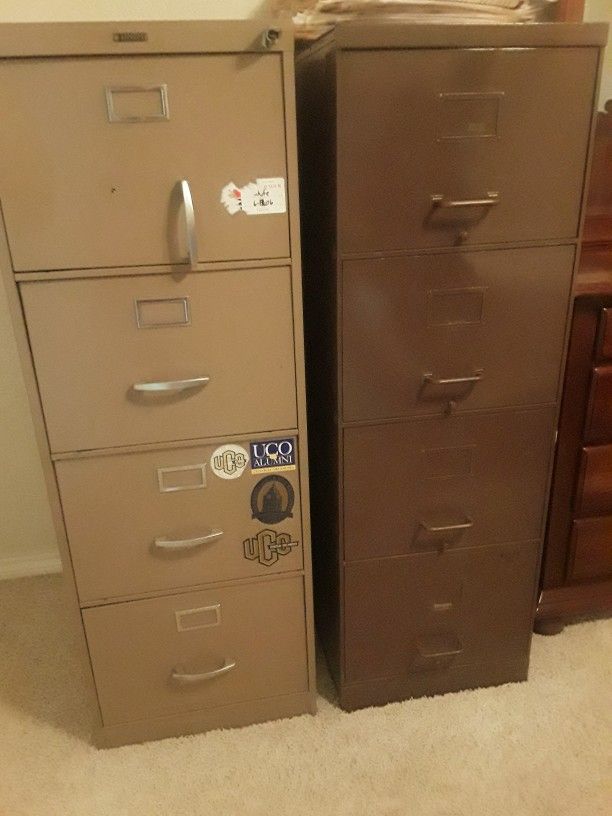 Two File Cabinets. Tan One Is $1 And Brown One Is $20