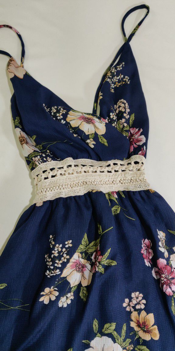 Flowered Summer Blue Dress