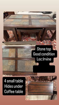 Slate Top Coffee Table with Hidden Nesting Stools/Side Tables!