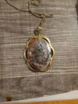 Vintage Moss Agate Necklace Pendant 