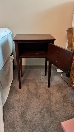 Vintage Dark Wood Nightstand with Cabinet Door