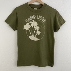 Vintage 90s Olive Green Camp UCSB Casual Single Stitch Short Sleeve Graphic Tee